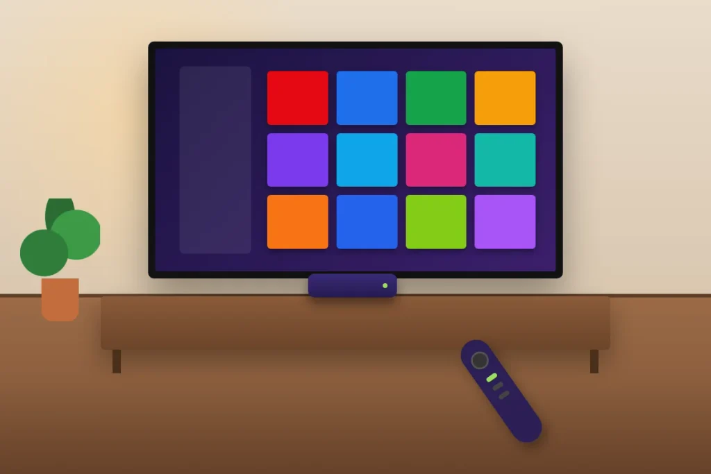 Roku streaming player under a TV showing an app grid, used to activate 9Now on Roku