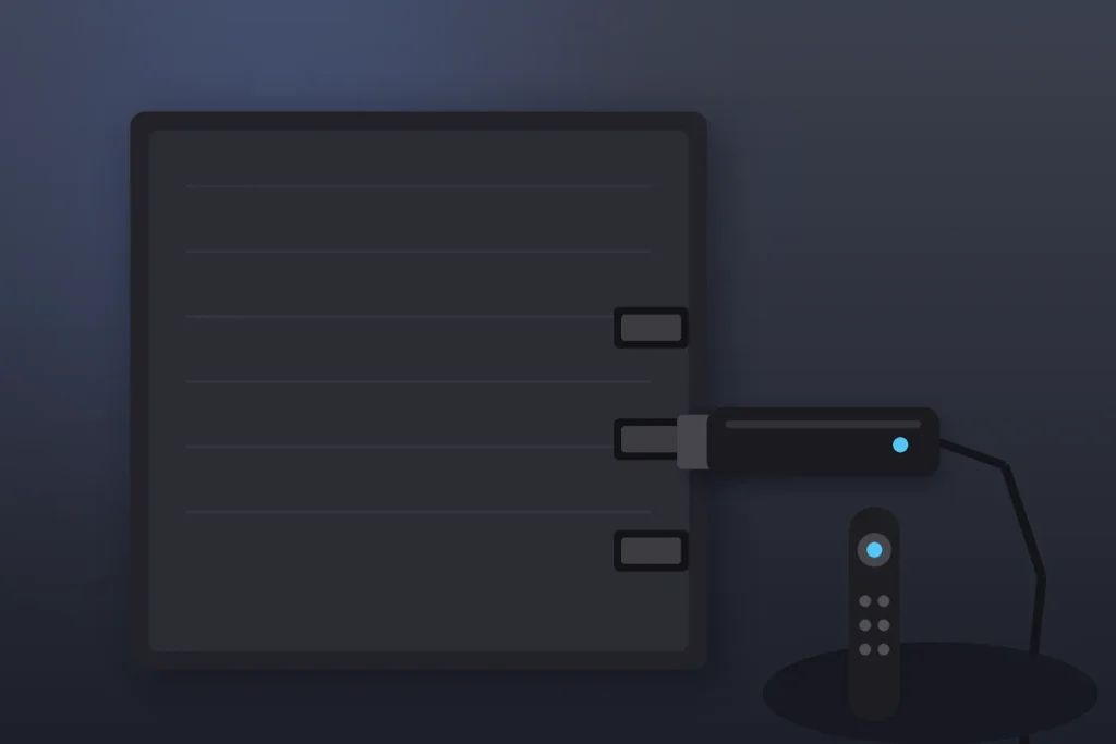 Streaming stick plugged into a TV HDMI port, ready to activate Peacock on Firestick