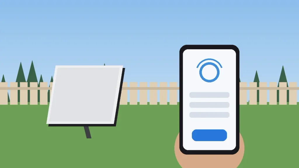 Phone running the Starlink app to activate Starlink Mini set up in a backyard