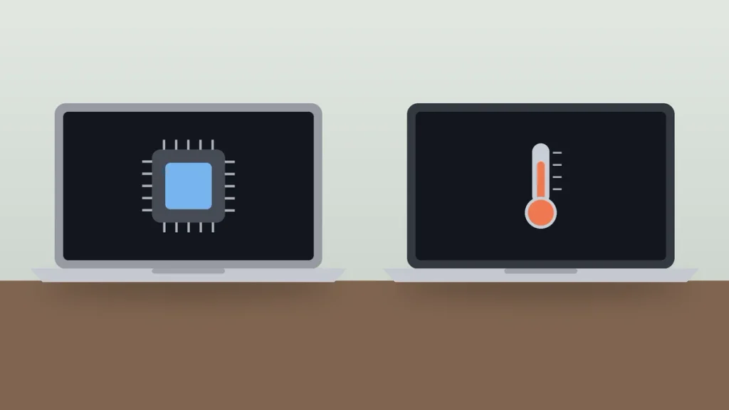 Apple silicon Mac next to an Intel Mac, showing chip and heat differences for a slow Mac