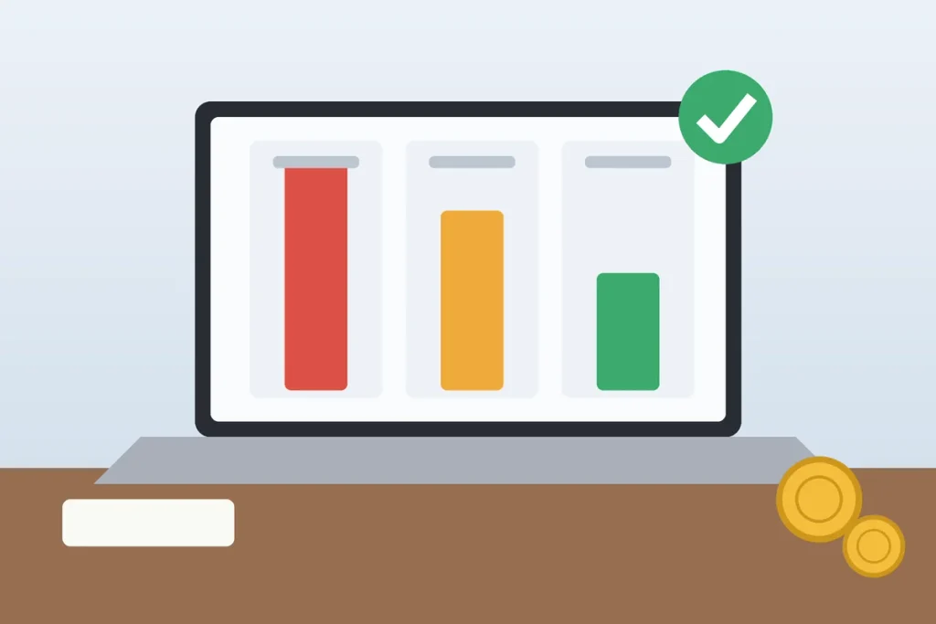 Laptop on a desk showing three bar charts to compare car insurance quotes, with the lowest price marked