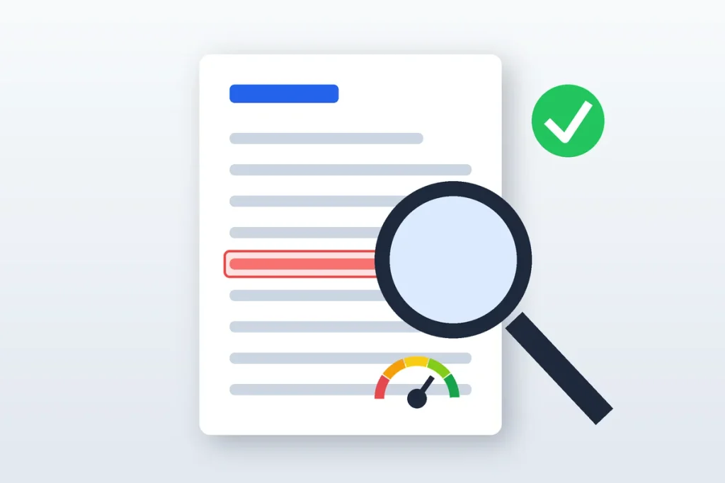 Magnifying glass over a highlighted line, a reminder to dispute credit report errors
