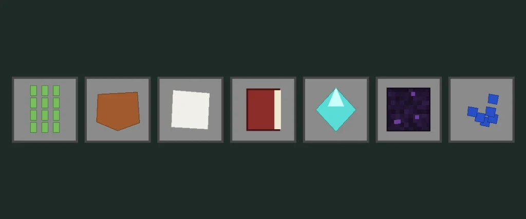 Materials to make an enchanting table in Minecraft: sugar cane, leather, paper, book, diamond, obsidian, lapis