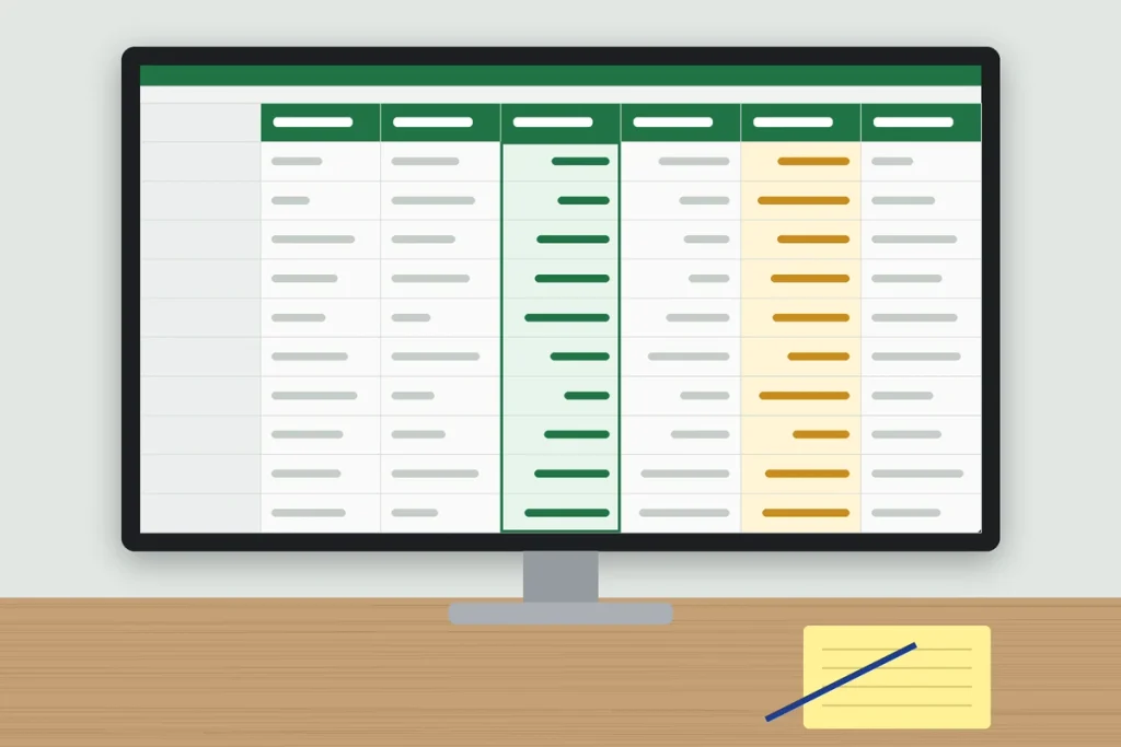 Monitor showing currency and percentage columns formatted with Excel shortcut keys