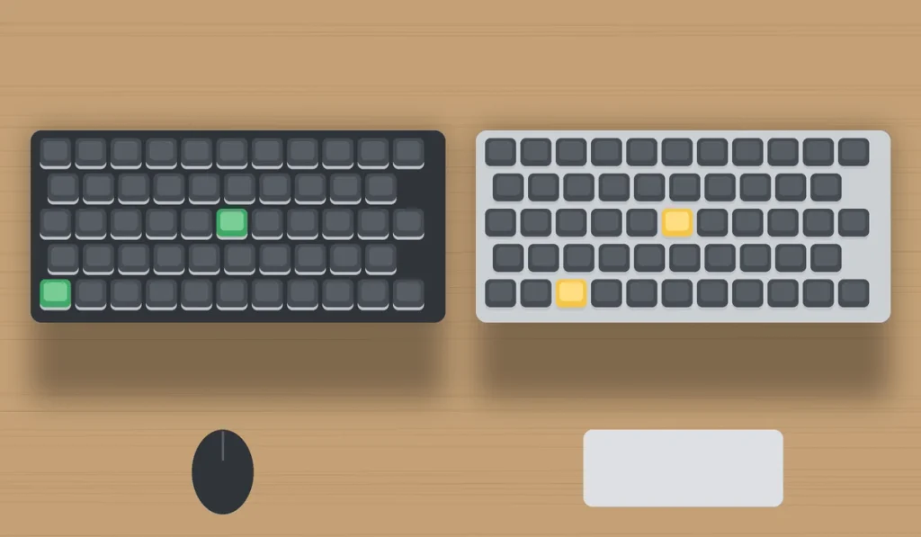 Windows and Mac keyboards side by side comparing Excel shortcuts for Mac and Windows