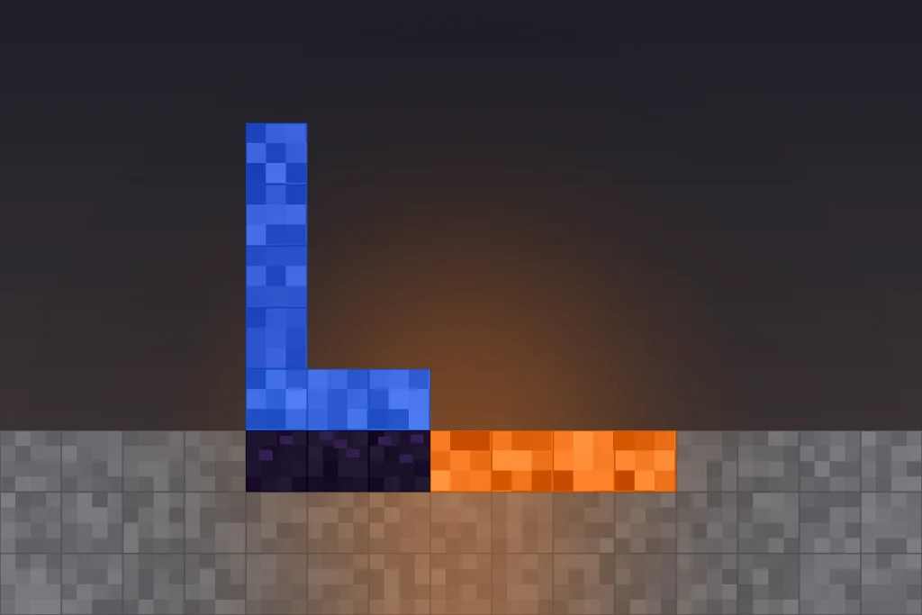 Water flowing over lava to make obsidian for a Nether portal without a diamond pickaxe