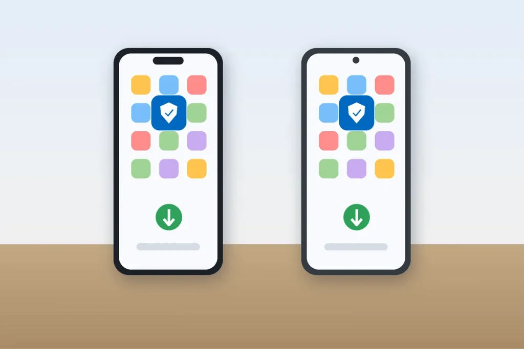 iPhone and Android phone downloading the Microsoft Authenticator app