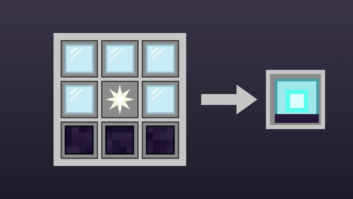 Minecraft beacon recipe in a crafting grid with five glass, one Nether Star in the center and three obsidian