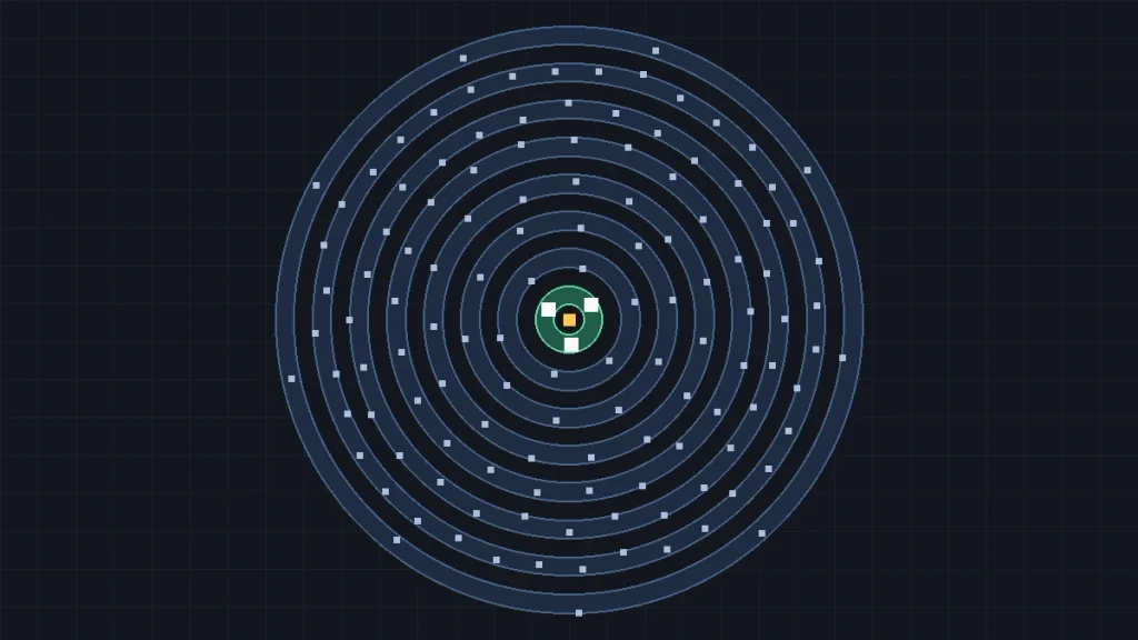 Map of the eight Minecraft stronghold rings in Java Edition with the first ring of three highlighted