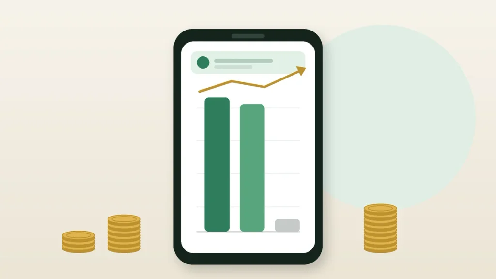 Phone chart comparing money market account rates with high-yield savings rates and the much lower national average