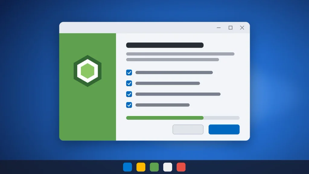 Node.js setup wizard on Windows 11 showing feature options and a progress bar during installation