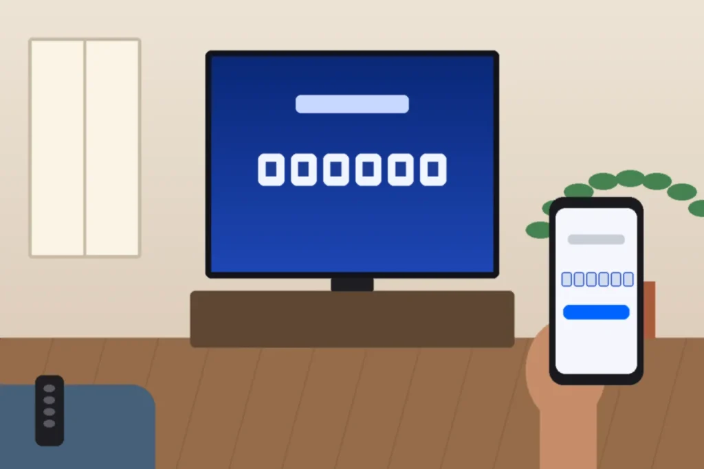 Paramount Plus activation code on a TV screen with a phone entering the same code