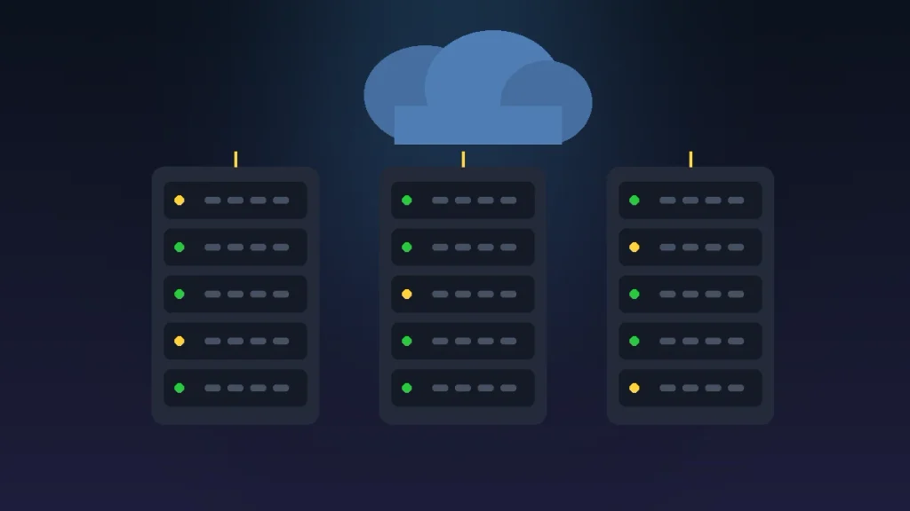 Server racks connected to a cloud, showing Python backend libraries deployed with Gunicorn and Uvicorn