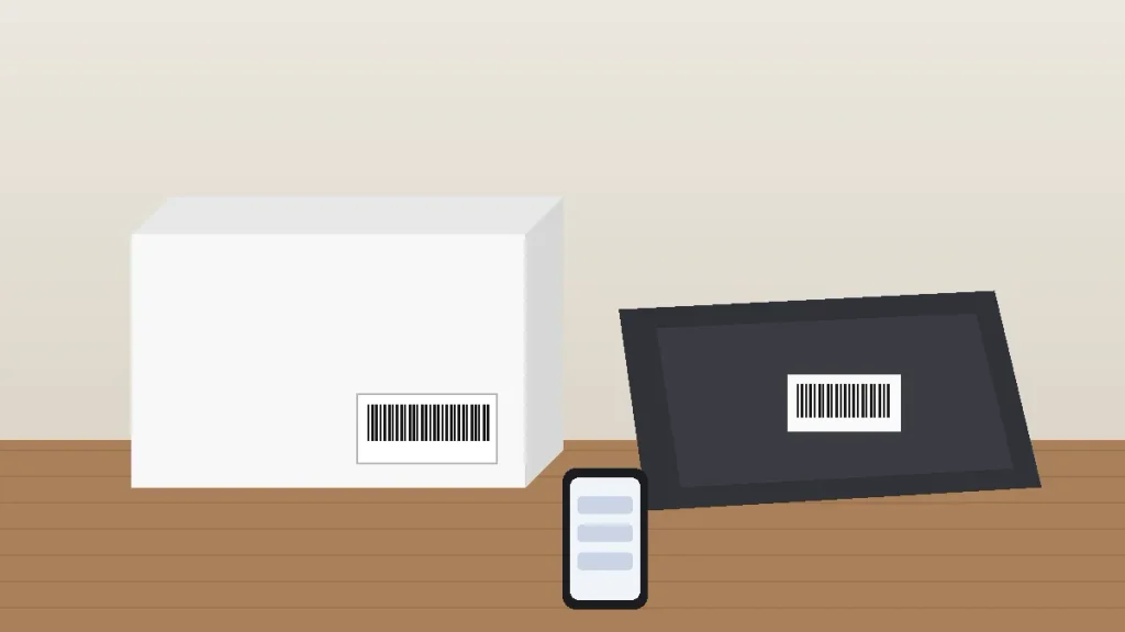 Starlink Mini box and dish label showing where to find the kit number and serial number