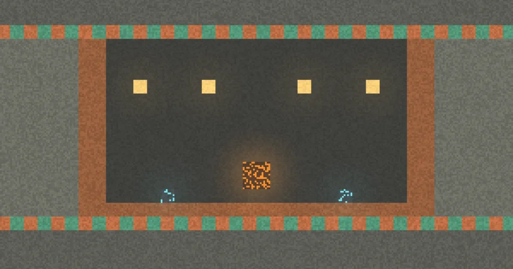 Copper and tuff trial chamber room with a glowing spawner from a Minecraft trial chamber seed